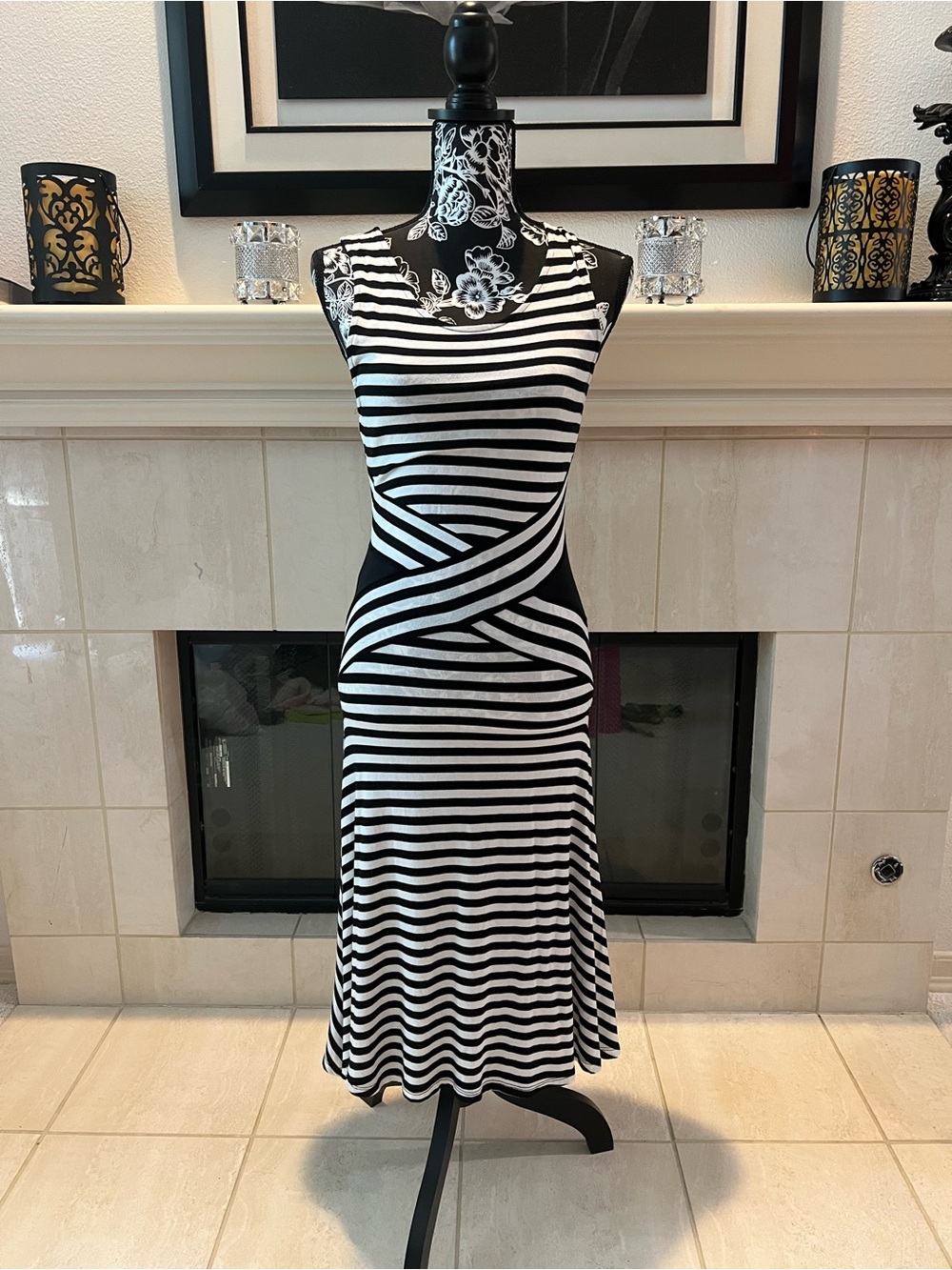 Massimo Black and White Striped Sleeveless Midi Dress